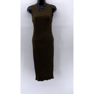 BLQ Women's Olive Green Crewneck Ribbed Sleeveless Heavyweight Maxi Dress SZ S